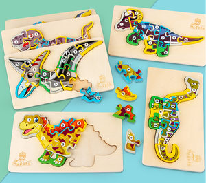 temprana digital alfabeto cognitivo rompecabezas de madera 3D dinosaurio rompecabezas los niños juguetes de los niños Juego - Product Image 5