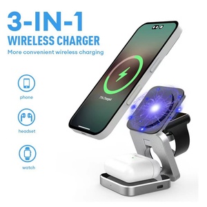 Produit phare : Station de charge sans fil magnétique portable pliable 3-en-1 à charge rapide 15W pour Samsung Galaxy et écouteurs USB - Product Image 2