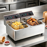 Friteuse électrique commerciale double cuve double panier en acier inoxydable haute température 6L+6L pour frites et chips
