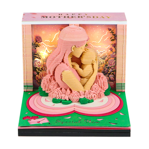 Bloc-notes 3D avec calendrier 2027, cadeau pour la fête des mères, sculpture mère-enfant avec lumière LED, bloc-notes en cube de papier avec décoration de bureau, boîte en acrylique - Product Image 2