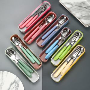 Regalo de promoción barato, cuchillo de acero inoxidable, tenedor, cuchara, palillos, Picnic al aire libre, juego de cubiertos portátil con estuche para niños - Product Image 1