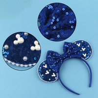 Serre-tête en tissu style européen-américain avec oreilles de souris, nœud à paillettes et perles, pour filles, accessoires de cheveux pour fêtes, vente en gros 2025