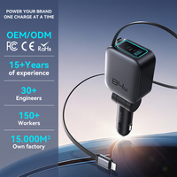 Mini chargeur de voiture rétractable 84W 75cm, chargeur de voiture compact PD 45W Type C double câble, tête cachée, compatible avec plusieurs appareils