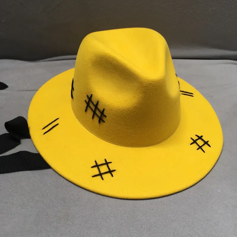 Topi Fedora Wanita Kualitas Tinggi Tali Dagu Kuning Felt Fedora 100 Wol Vintage