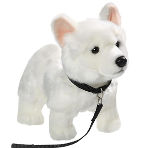 Peluche Realista de <span class=keywords><strong>Pastor</strong></span> Alemán Blanco, Cómodo Peluche de Animal de Dibujos Animados con Correa, Cachorro de Peluche para Niños - Product Image 1