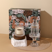 Bominghan Niche Bougie aromatique en bois et rotin, base en bois, parfum océanique Baigey, cire de soja, boîte cadeau, ensemble souvenir