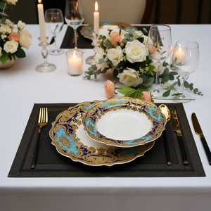 Expédition rapide, 24 pièces, assiettes en <span class=keywords><strong>porcelaine</strong></span> fine dorée colorées en forme de <span class=keywords><strong>fleur</strong></span>, décorations dorées, avec bols, services de table pour 6 personnes - Product Image 4