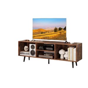 Moderno 55 \ "Soporte de TV Mesa de consola de medios de madera Estantes abiertos 5 Patas de metal de alta resistencia Centro de entretenimiento Muebles de sala de estar - Product Image 1