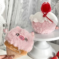 Porte-clés en peluche cochon crème glacée mignon, breloque de sac en peluche cochon gâteau aux fraises, jouet cadeau