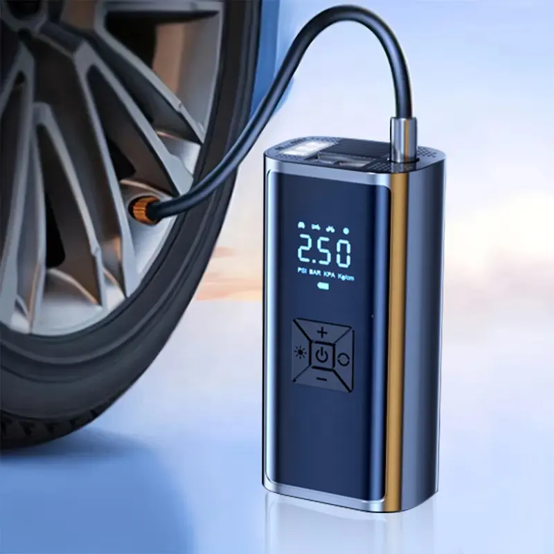 Pompa udara ban mobil portabel, kompresor udara genggam tanpa kabel lampu LED 150PSI 12V DC tampilan Digital