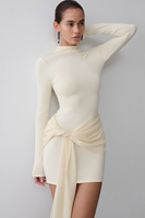 Robe pull moulante en maille à col montant pour femme, avec détail drapé et nœud latéral, vente en gros, prix d'usine - Joydressing