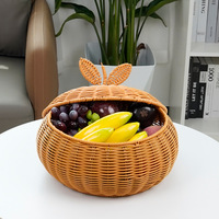 Panier tissé avec couvercle, style rotin PC, panier de rangement rond pour fruits, présentoir de fleurs artificielles, décoration intérieure, vente en gros