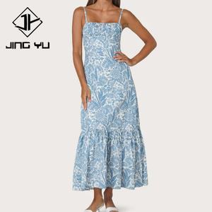 New Botanical Print Pleated Design with Ruffled Hem, Casual <b>Dress</b>, Custom Organic Cotton <b>Maxi</b> <b>Dress</b> - Product Image 1