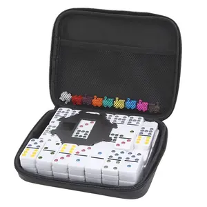 SIYOUCASE Mexican Train Dominoes Set Double Colored dot Tiles with Hard EVA Carry Case for Kids & Adults Dominoes Board Game