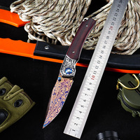 Couteau pliant tactique de poche en acier Damas de haute qualité pour l'extérieur, couteau utilitaire de camping à ouverture assistée, logo personnalisé DM054