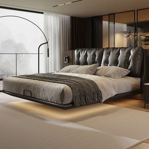 <span class=keywords><strong>Lit</strong></span> en cuir <span class=keywords><strong>suspendu</strong></span> minimaliste italien <span class=keywords><strong>Lit</strong></span> double de luxe haut de gamme pour chambre principale Mariage - Product Image 3