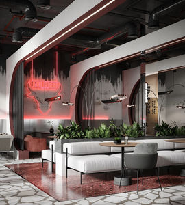 Comptoir vitrine de café moderne éclairé par LED Solutions de décoration intérieure de café personnalisé - Product Image 4