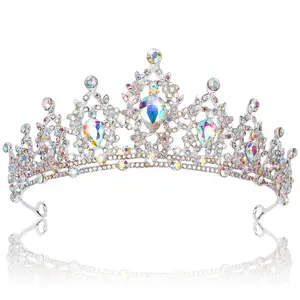 Tiara de boda de cristal para mujer, Tiara para niña, corona de Reina real, diadema de princesa para novia, tocados de cumpleaños