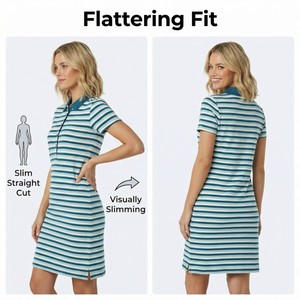 Abito midi estivo casual da donna <span class=keywords><strong>a</strong></span> <span class=keywords><strong>righe</strong></span> <span class=keywords><strong>blu</strong></span> <span class=keywords><strong>e</strong></span> bianche con colletto <span class=keywords><strong>a</strong></span> risvolto, maniche corte <span class=keywords><strong>e</strong></span> vestibilità ampia <span class=keywords><strong>a</strong></span> trapezio - Product Image 5