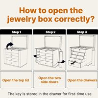 Boîte à bijoux artisanale à six étages avec deux portes latérales, miroir, doublure en velours, boîte en bois noire pour femmes, montres, colliers, cadeau