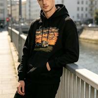 Sweat à capuche vintage personnalisé surdimensionné, design personnalisé DTG pour sweat à capuche graphique noir et blanc, fabriqué avec transfert thermique par film