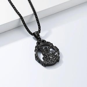 Archangel St. Michael <b>Titanium</b> Steel Necklace Oval Pendant Religious Unisex Jewelry - Product Image 4