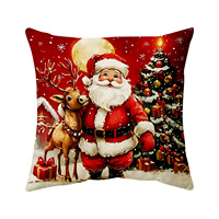 Housse de coussin de Noël sans insert, style peinture à l'huile, fond rouge, Père Noël, bonhomme de neige, sapin de Noël, décoration de canapé
