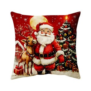 <span class=keywords><strong>Housse</strong></span> <span class=keywords><strong>de</strong></span> coussin <span class=keywords><strong>de</strong></span> Noël sans insert, style peinture à l'huile, fond <span class=keywords><strong>rouge</strong></span>, Père Noël, bonhomme <span class=keywords><strong>de</strong></span> neige, sapin <span class=keywords><strong>de</strong></span> Noël, décoration <span class=keywords><strong>de</strong></span> canapé - Product Image 6