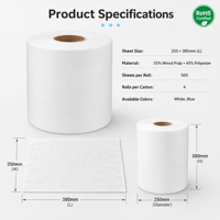 Lingettes industrielles SMT sans poussière 250*380mm 500 feuilles/rouleau en pâte de bois polyester absorbant l'huile pour salle blanche Blanc Bleu