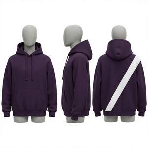 Sudadera con Capucha Morada para Hombre, Color Sólido, Corte Casual, con Estampado de Raya Diagonal Blanca en la Espalda, Manga Regular, para Otoño - Product Image 1