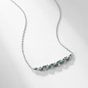 Collar con Colgante <span class=keywords><strong>de</strong></span> Barra Sonriente <span class=keywords><strong>de</strong></span> Plata <span class=keywords><strong>de</strong></span> Ley S925 con Ágata Musgosa <span class=keywords><strong>de</strong></span> Corte Marquesa y Detalles <span class=keywords><strong>de</strong></span> Moissanita para Mujer - Product Image 2