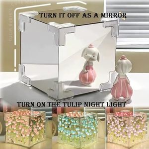 Lampe LED Tulipe Faite à la Main DIY, Boîte Carrée, Miroir Infini, 20 Fleurs, Lampe de Table, Veilleuse d'Intérieur, Cadeau de Noël Créatif - Product Image 5