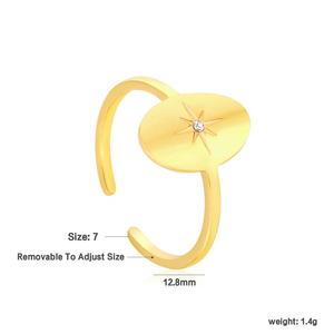 Bague ouverte ajustable en acier inoxydable plaqué or 18 carats avec zircon étoile étanche, bijoux personnalisés en gros pour femmes - Product Image 2