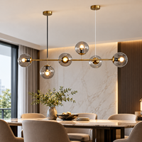 Luminaire suspendu moderne en verre à six globes dorés pour salle à manger, îlot de cuisine, salon, boutique, espace de détente