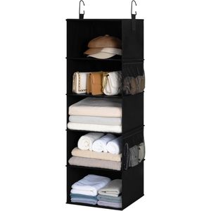 Hanging Closet Organizer 5 <b>Shelf</b> With 2 <b>Hooks</b> Foldable Space Saving Design For Bedroom Storage - Product Image 1