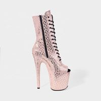 Vente en gros de nouvelles chaussures à plateforme personnalisées avec paillettes brillantes, à lacets, à talon haut de 8 pouces (20 cm), antidérapantes, sexy, pour la danse sur barre et les boîtes de nuit