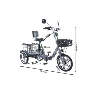Tricycle électrique pliable à moteur sans balais 48V 350W, propulsion arrière, pneus de 16 pouces, charge utile de 200 kg, autonomie de 100-150 km, cadre en acier à haute teneur en carbone pliable - Product Image 4
