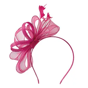 Phụ Kiện Tóc Hot Phụ Kiện Tóc Rose Red Cocktail Hat Tea Party Feather Flower Headband Cho Phụ Nữ