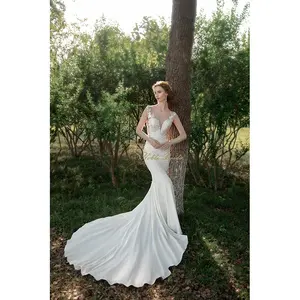 Wedding Supplies Ladies Rustic Crepe Bridal Wedding Gown Dress Simple Lace Applique Mermaid Tail Wedding Dresses For Women 2022