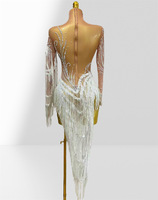 Combinaison en maille transparente à franges et strass, robe longue à paillettes et à franges, costume de scène pour femmes, danse latine