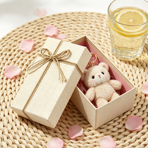 Recyclable Beige Grid Pattern Custom gift cardboard with Jute Ribbon for Small Gift and Souvenir Presentation - Product Image 1
