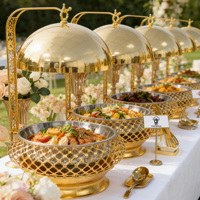 Plat de service de luxe à plusieurs niveaux doré pour buffet, chauffe-plats pour traiteur, matériel hôtelier, Grand Manoir