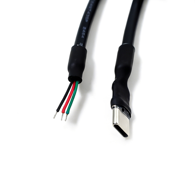 Type-C Male to 3-Wire Open End Power Cable, 24AWG Bare Copper for DIY Projects