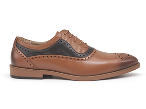 Chaussures Oxford pour homme bicolores marron et noir en cuir véritable, style brogue, à lacets, pour mariage, bureau et affaires - Product Image 6