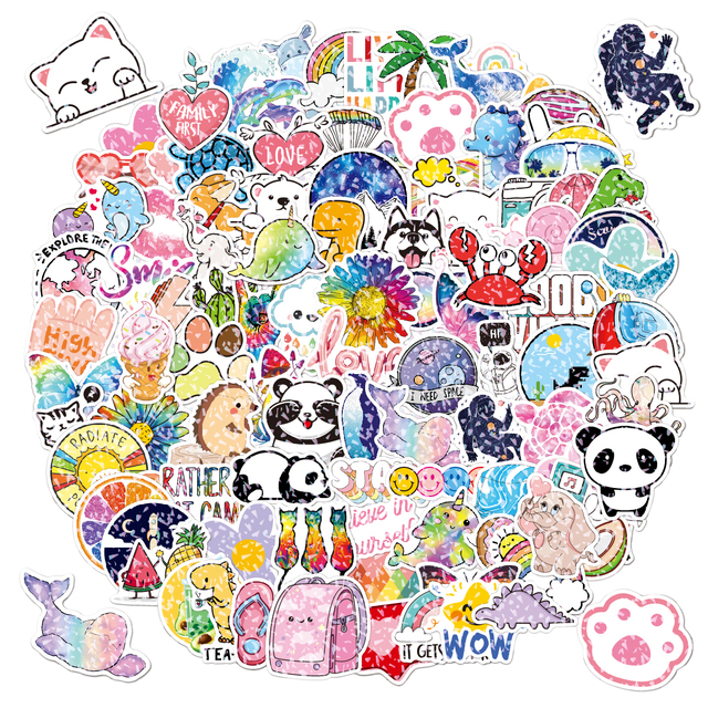 100 PCS Holographic Glitter Stickers for Water Bottles Cute Vinyl Waterproof Aesthetic Stickers for Laptop Skateboard Girl