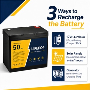 Batterie à décharge profonde 12,5 V 50 Ah au lithium fer phosphate (LiFePO4) avec BMS pour applications solaires hors réseau, VR et marine - Product Image 3
