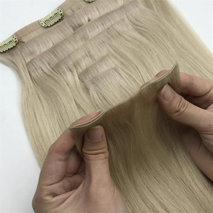 Estensioni di <span class=keywords><strong>Capelli</strong></span> Umani Vergini 100% Remy di Alta Qualità, Colore Chiaro, Invisibili, Doppia Trama, Liscie, con Clip, Senza Cuciture - Product Image 5