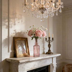 Vaso Vintage in Vetro Rosa con Motivi Floreali in Rilievo, Contenitore per Centrotavola Matrimoniale, Eleganti Bomboniere e Forniture per Boutique - Product Image 3