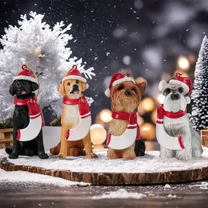 Ensemble d'ornements de Noël pour chien avec chapeaux de Père Noël, décoration suspendue en résine avec des motifs de Labrador Retriever, Schnauzer <span class=keywords><strong>et</strong></span> <span class=keywords><strong>Yorkshire</strong></span> Terrier - Product Image 2