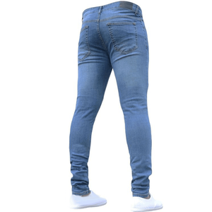 Pantalones de campana con forma de bota de <span class=keywords><strong>vaquero</strong></span> de lujo, pantalones vaqueros urbanos de diseño de moda para hombres, pantalones vaqueros rasgados lavados con borde crudo para primavera y otoño - Product Image 6